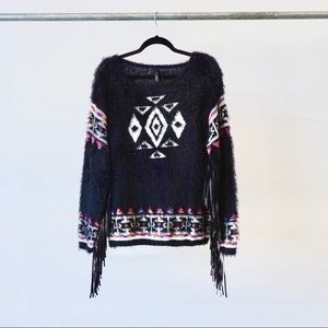 Black Western Sweater with Fringe